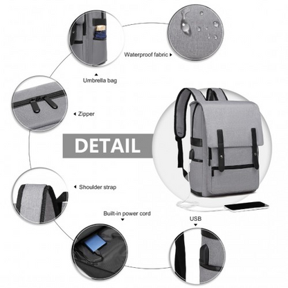 Kono Smart Practical Backpack with USB Charging Interface - Grey