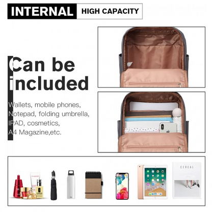 Kono Large Polyester Laptop Backpack - Grey | Waterproof Fabric, Lightweight, Spacious, Padded Compartment