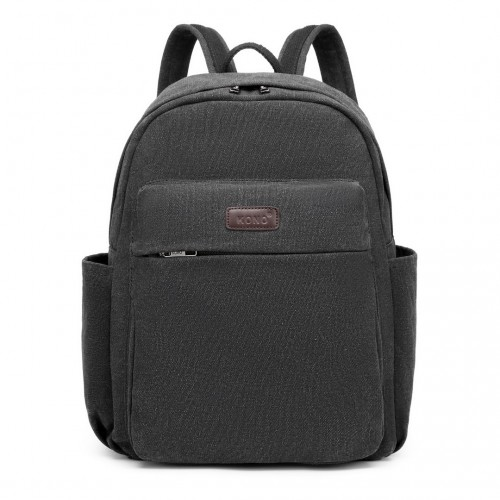 Kono Canvas Lightweight Casual School Backpack - Black - Durable and Stylish for Everyday Use
