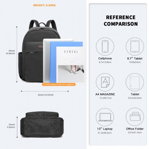 Kono Canvas Lightweight Casual School Backpack - Black - Durable and Stylish for Everyday Use