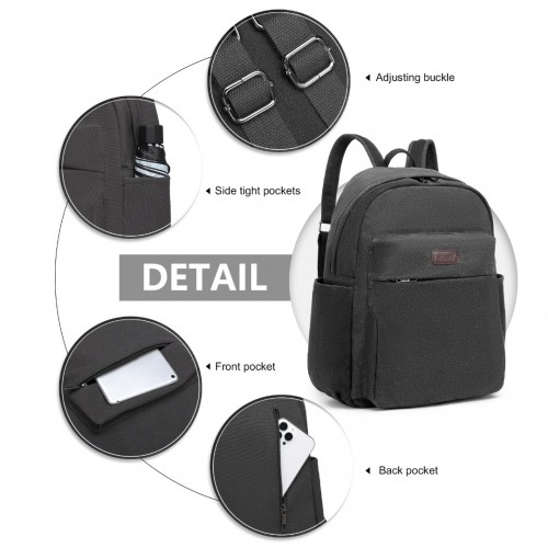 Kono Canvas Lightweight Casual School Backpack - Black - Durable and Stylish for Everyday Use