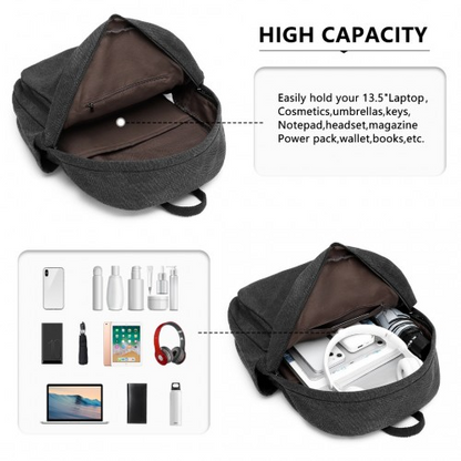 Kono Canvas Lightweight Casual School Backpack - Black - Durable and Stylish for Everyday Use