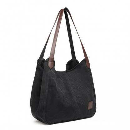 Kono Canvas Shoulder Tote Bag - Black | Stylish & Spacious Everyday Bag