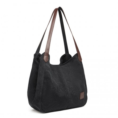 Kono Canvas Shoulder Tote Bag - Black | Stylish & Spacious Everyday Bag