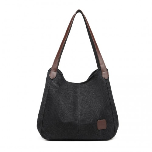 Kono Canvas Shoulder Tote Bag - Black | Stylish & Spacious Everyday Bag