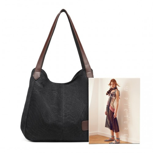 Kono Canvas Shoulder Tote Bag - Black | Stylish & Spacious Everyday Bag