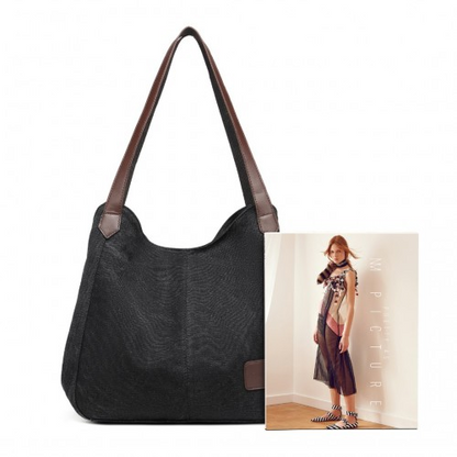 Kono Canvas Shoulder Tote Bag - Black | Stylish & Spacious Everyday Bag