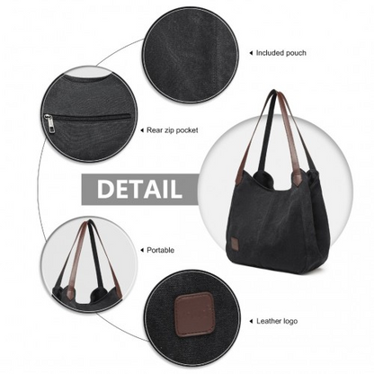 Kono Canvas Shoulder Tote Bag - Black | Stylish & Spacious Everyday Bag