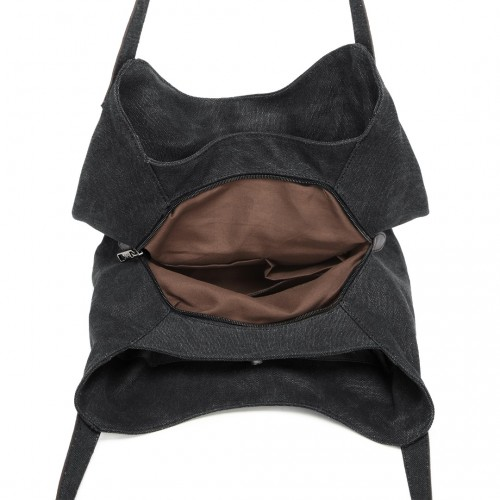 Kono Canvas Shoulder Tote Bag - Black | Stylish & Spacious Everyday Bag