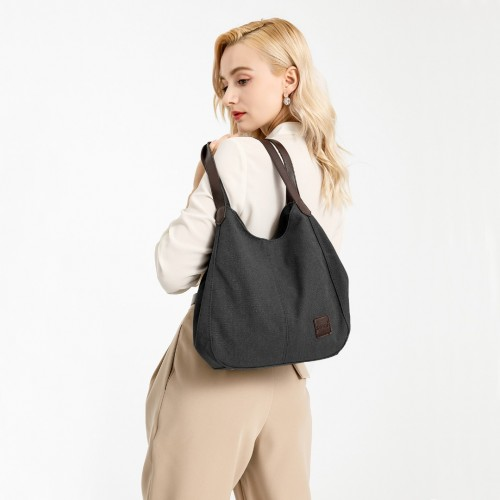 Kono Canvas Shoulder Tote Bag - Black | Stylish & Spacious Everyday Bag