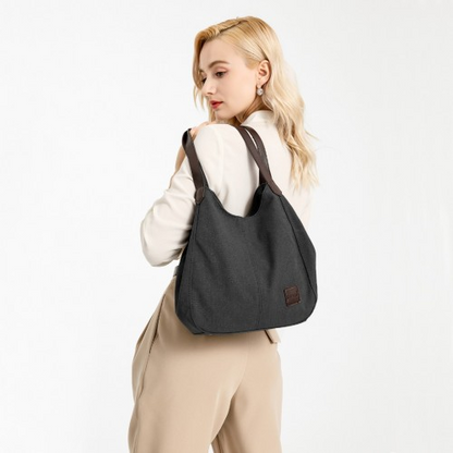 Kono Canvas Shoulder Tote Bag - Black | Stylish & Spacious Everyday Bag