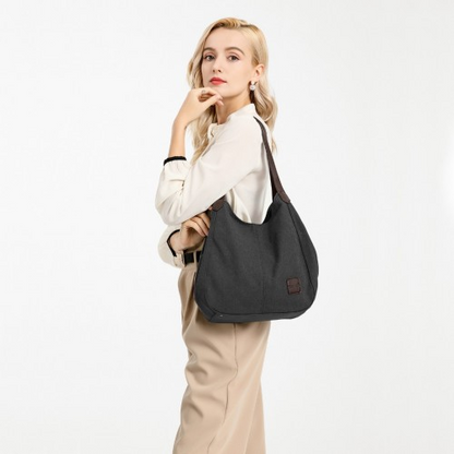 Kono Canvas Shoulder Tote Bag - Black | Stylish & Spacious Everyday Bag