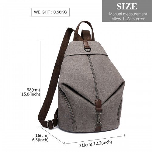 Kono Fashion Anti-Theft Canvas Backpack - Grey