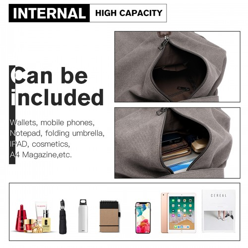 Kono Fashion Anti-Theft Canvas Backpack - Grey