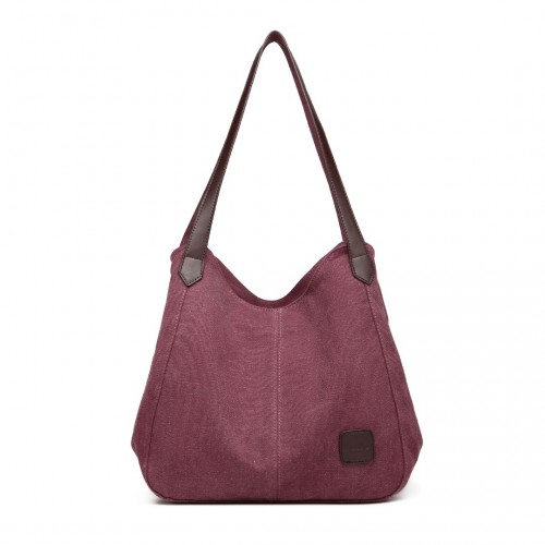 Kono Canvas Shoulder Tote Bag - Claret | Stylish & Spacious Daily Companion