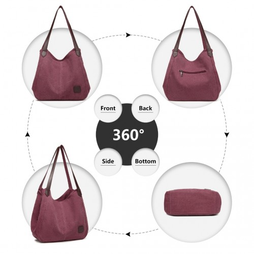 Kono Canvas Shoulder Tote Bag - Claret | Stylish & Spacious Daily Companion