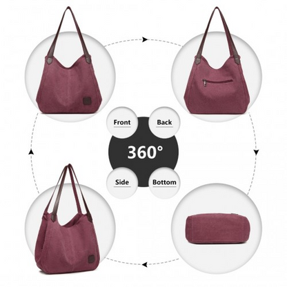 Kono Canvas Shoulder Tote Bag - Claret | Stylish & Spacious Daily Companion