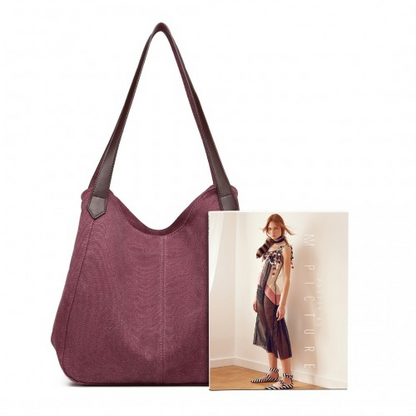 Kono Canvas Shoulder Tote Bag - Claret | Stylish & Spacious Daily Companion