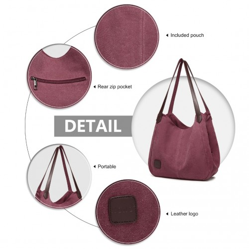 Kono Canvas Shoulder Tote Bag - Claret | Stylish & Spacious Daily Companion