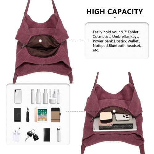 Kono Canvas Shoulder Tote Bag - Claret | Stylish & Spacious Daily Companion