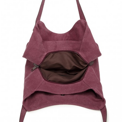 Kono Canvas Shoulder Tote Bag - Claret | Stylish & Spacious Daily Companion