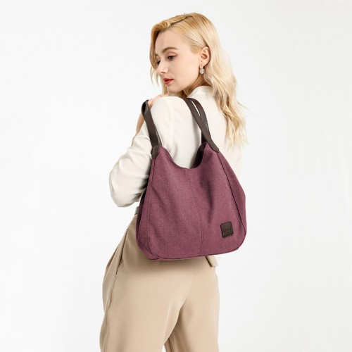 Kono Canvas Shoulder Tote Bag - Claret | Stylish & Spacious Daily Companion