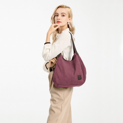 Kono Canvas Shoulder Tote Bag - Claret | Stylish & Spacious Daily Companion