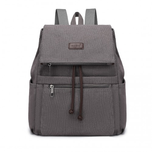 Kono Canvas Clamshell Drawstring School Backpack - Grey