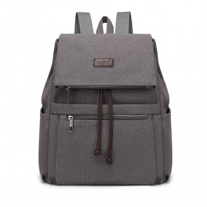 Kono Canvas Clamshell Drawstring School Backpack - Grey