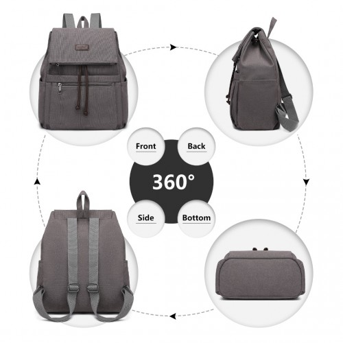 Kono Canvas Clamshell Drawstring School Backpack - Grey