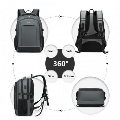 Kono Functional Travel Backpack With USB Charging Port - Grey | EM2130