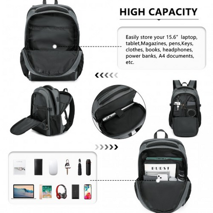 Kono Functional Travel Backpack With USB Charging Port - Grey | EM2130