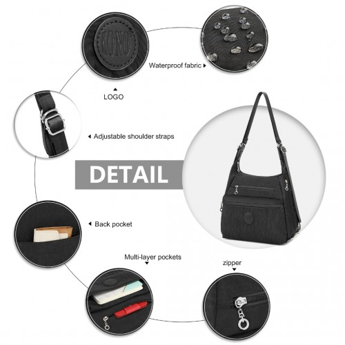 Kono Three Way Multipurpose Casual Shoulder Bag with Double Zippers - Black | EH2063