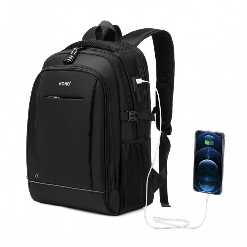 EM2130 - Kono Functional Travel Backpack With USB Charging Port - Black | Durable, Waterproof, and Versatile