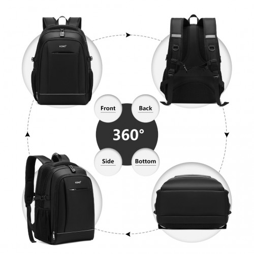 EM2130 - Kono Functional Travel Backpack With USB Charging Port - Black | Durable, Waterproof, and Versatile