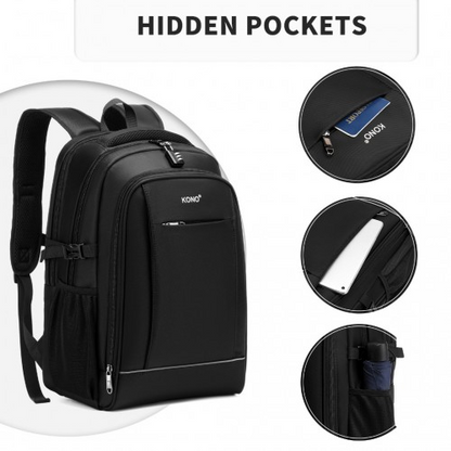 EM2130 - Kono Functional Travel Backpack With USB Charging Port - Black | Durable, Waterproof, and Versatile