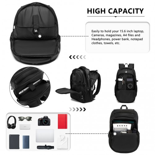 EM2130 - Kono Functional Travel Backpack With USB Charging Port - Black | Durable, Waterproof, and Versatile