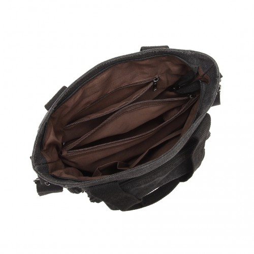 Kono Large Capacity Multi Compartment Canvas Crossbody Tote Bag - Black