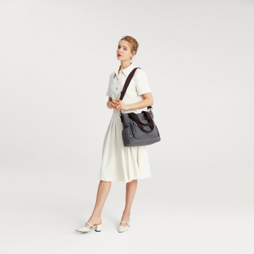 Kono Large Capacity Multi Compartment Canvas Crossbody Tote Bag - Black