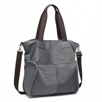 Kono Paneled Contrast Large Capacity Canvas Shoulder Bag - Grey | EH2221