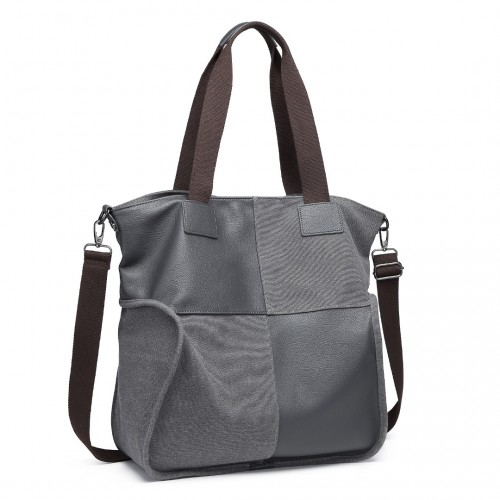 Kono Paneled Contrast Large Capacity Canvas Shoulder Bag - Grey | EH2221