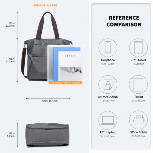 Kono Paneled Contrast Large Capacity Canvas Shoulder Bag - Grey | EH2221