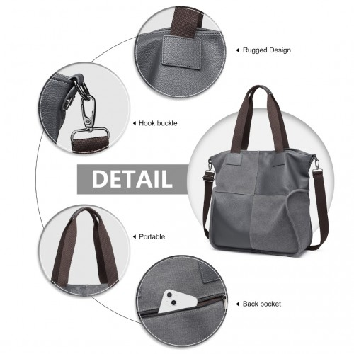 Kono Paneled Contrast Large Capacity Canvas Shoulder Bag - Grey | EH2221