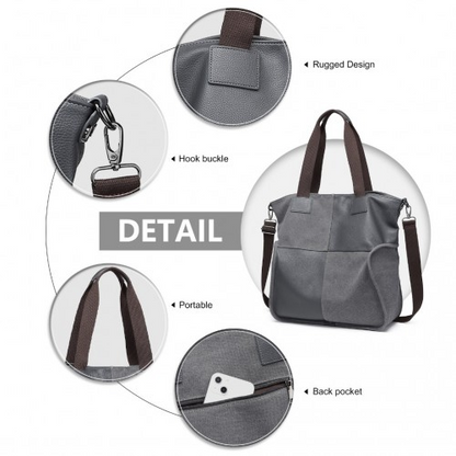 Kono Paneled Contrast Large Capacity Canvas Shoulder Bag - Grey | EH2221