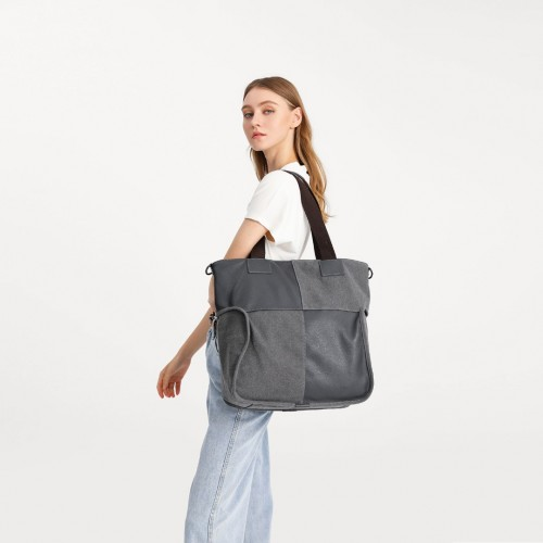 Kono Paneled Contrast Large Capacity Canvas Shoulder Bag - Grey | EH2221