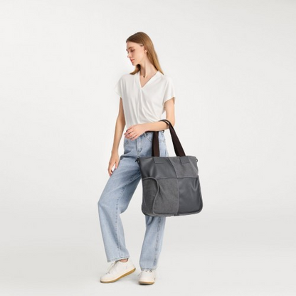 Kono Paneled Contrast Large Capacity Canvas Shoulder Bag - Grey | EH2221
