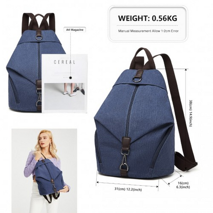 Kono Fashion Anti-Theft Canvas Backpack - Navy | Premium Design with Organized Compartments