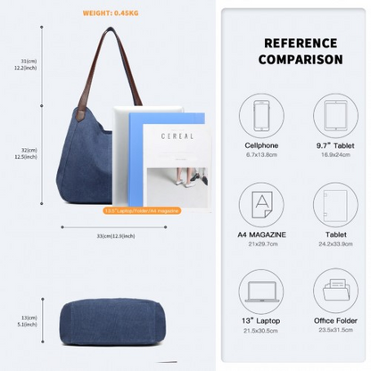 Kono Canvas Shoulder Tote Bag - Navy | Stylish & Durable for Daily Use