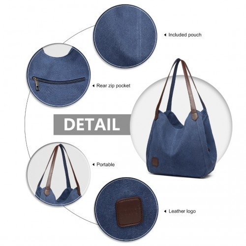 Kono Canvas Shoulder Tote Bag - Navy | Stylish & Durable for Daily Use