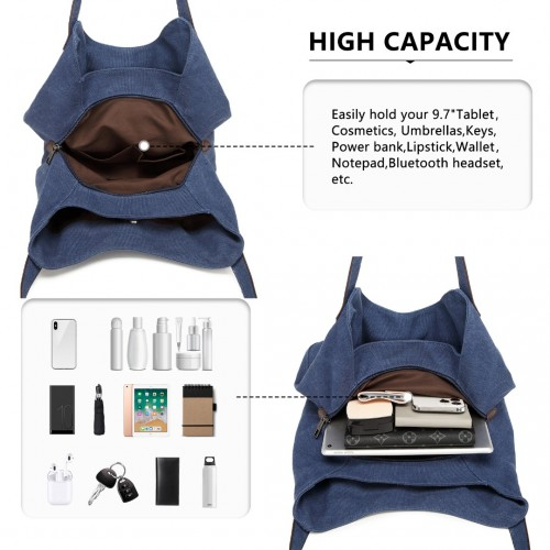 Kono Canvas Shoulder Tote Bag - Navy | Stylish & Durable for Daily Use